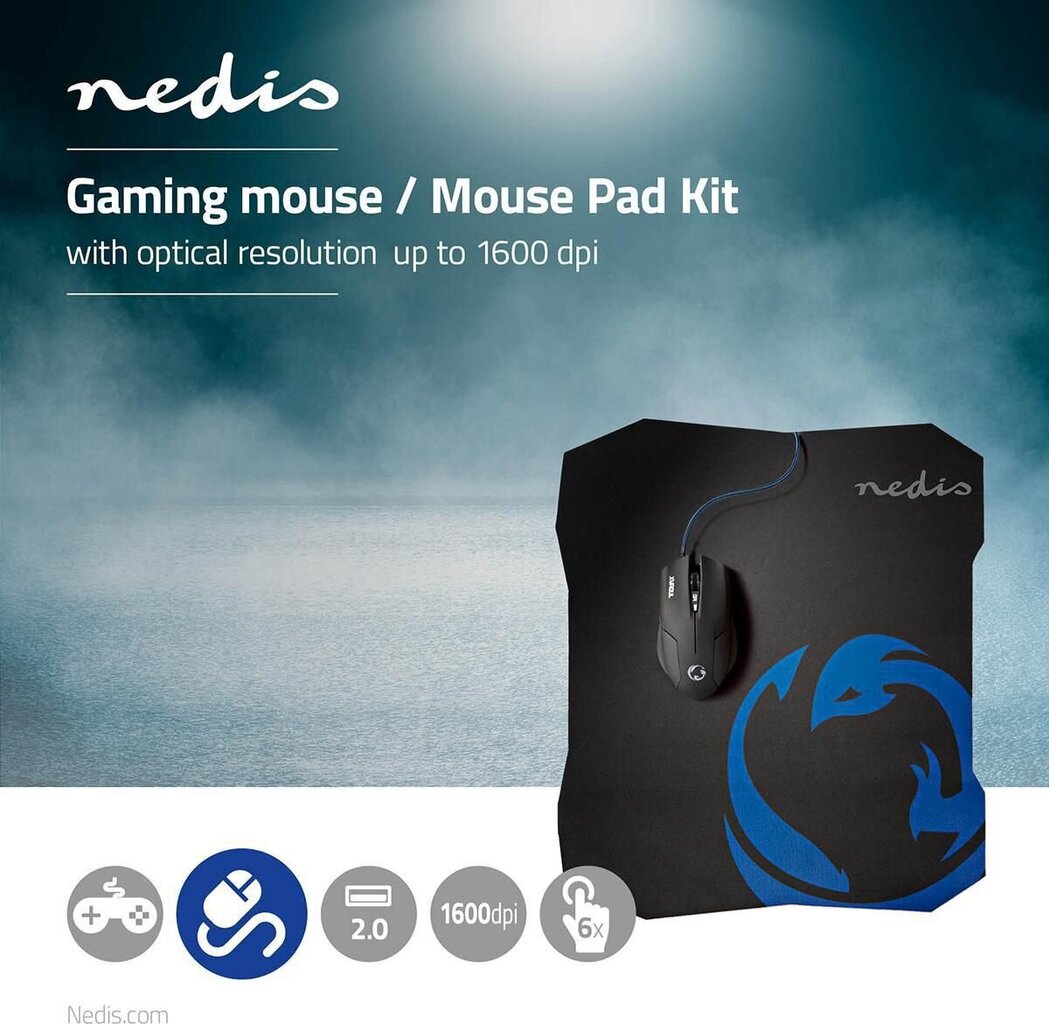 Hiir juhtmega + hiirematt mängurile Nedis, 2400dpi hind ja info | Hiired | kaup24.ee