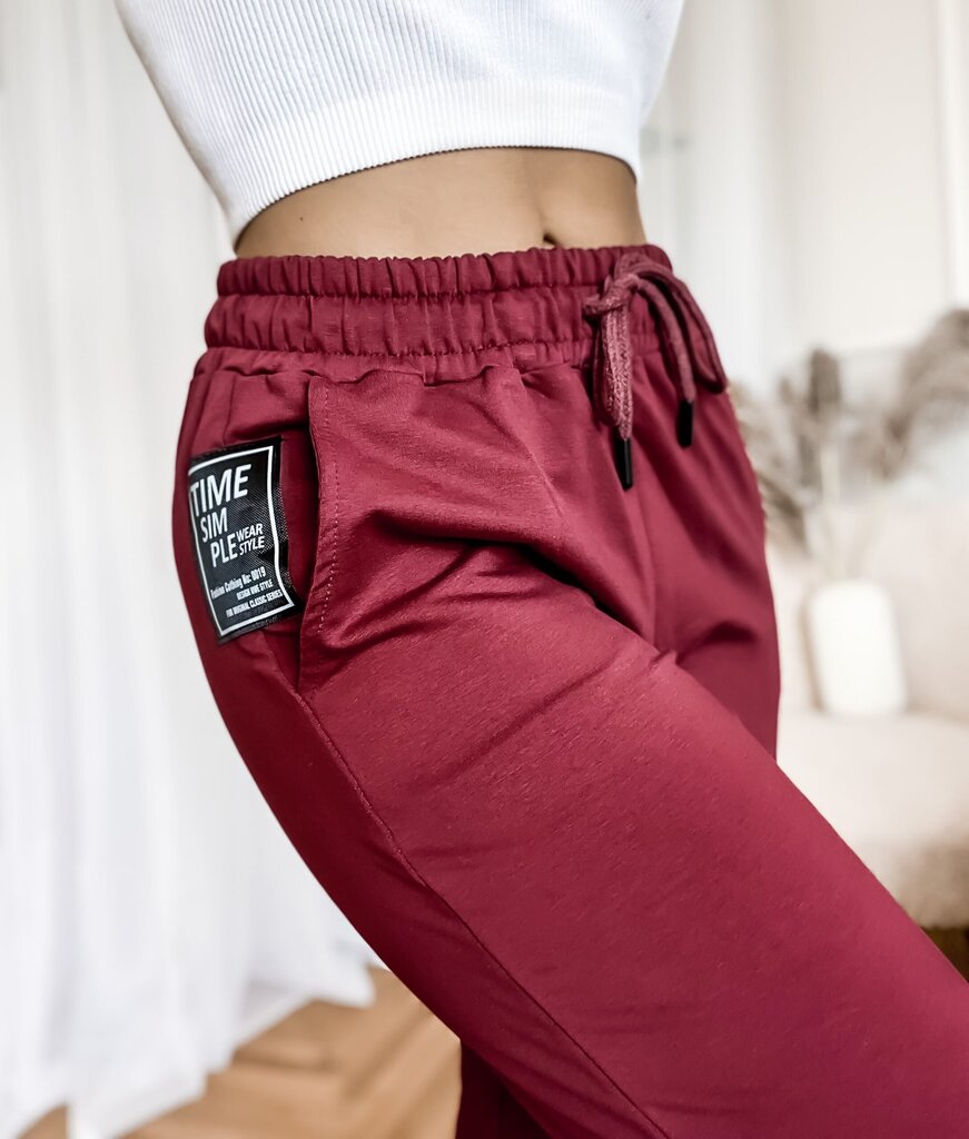 Naiste puuvillased vabaajapüksid Simple, burgundia hind ja info | Naiste püksid | kaup24.ee