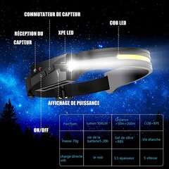 Pavritam Налобный фонарь,  с датчиком COB + XPE, 5 режимов, сверхяркий, водонепроницаемый, Класс энергопотребления A+ цена и информация | Фонари и прожекторы | kaup24.ee