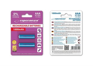 Laetav aku Esperanza EZA101B Ni-MH AAA 1000MAH 2PCS. hind ja info | Patareid | kaup24.ee