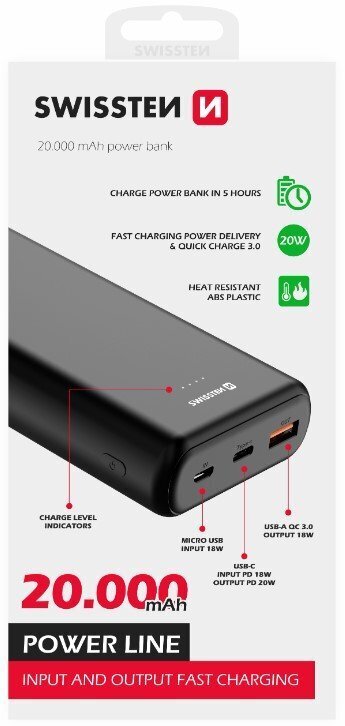 Akupank Swissten Line 20000 mAh цена и информация | Akupangad | kaup24.ee