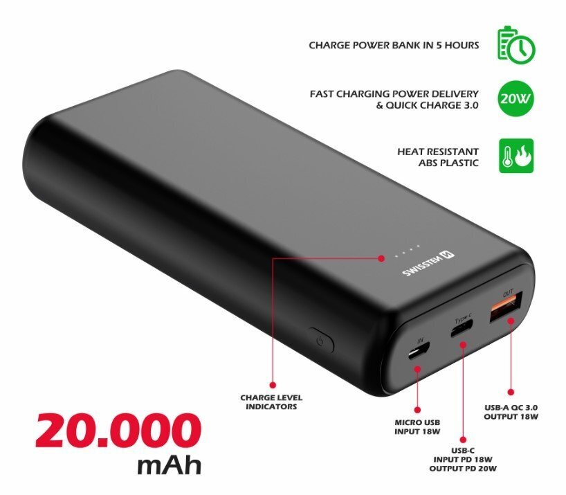 Akupank Swissten Line 20000 mAh цена и информация | Akupangad | kaup24.ee