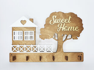 Puidust võtmehoidja majaga ja kirjaga puul "Sweet Home" цена и информация | Детали интерьера | kaup24.ee