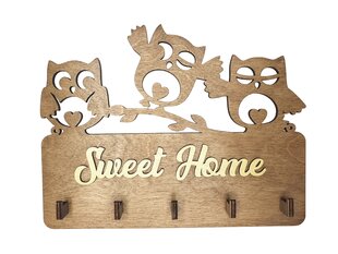 Puidust võtmehoidja öökullidega ja kirjaga “Sweet Home” hind ja info | Sisustuselemendid | kaup24.ee