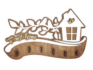 Деревянная ключница с домом и птичками на ветке с надписью “Te mīt laime” цена и информация | Детали интерьера | kaup24.ee