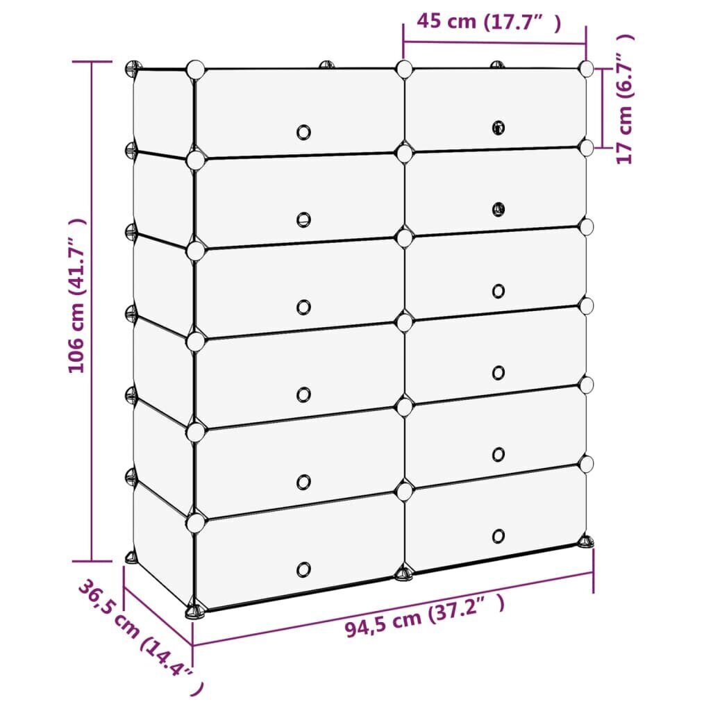 vidaXL kingariiul, must, 94,5 x 36,5 x 106 cm, PP цена и информация | Jalatsikapid, jalatsiriiulid | kaup24.ee