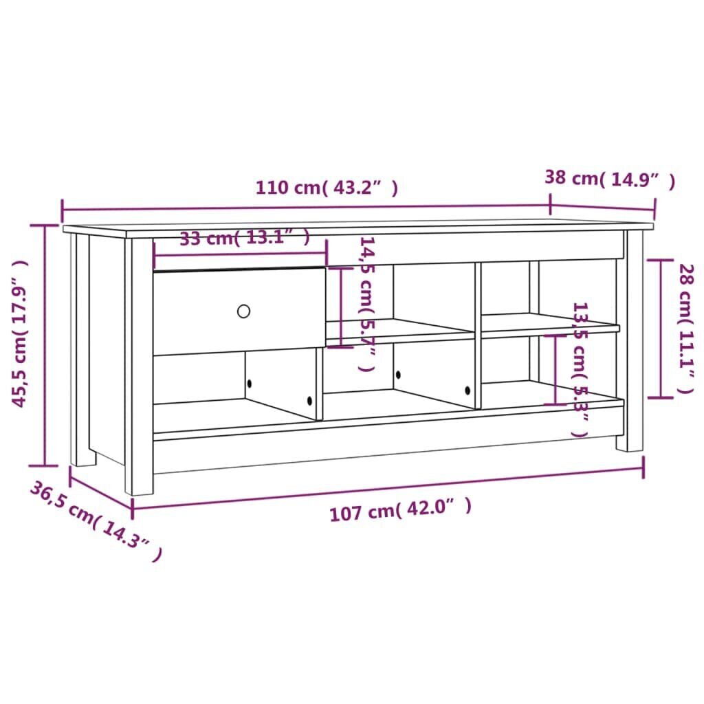 vidaXL kingakapp, must, 110 x 38 x 45,5 cm, männipuit цена и информация | Jalatsikapid, jalatsiriiulid | kaup24.ee