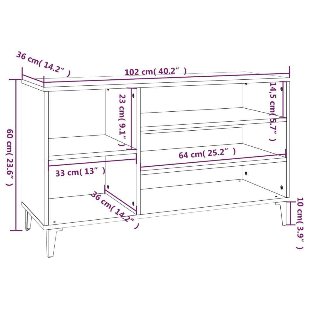 vidaXL jalatsikapp, kõrgläikega valge, 102x36x60 cm, tehispuit hind ja info | Jalatsikapid, jalatsiriiulid | kaup24.ee