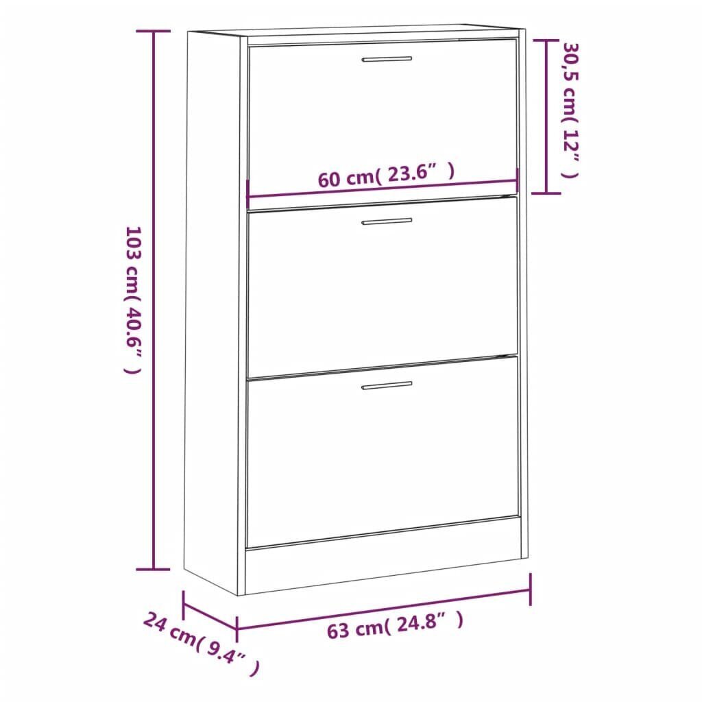 vidaXL jalatsikapp, valge, 63 x 24 x 103 cm, tehispuit цена и информация | Jalatsikapid, jalatsiriiulid | kaup24.ee