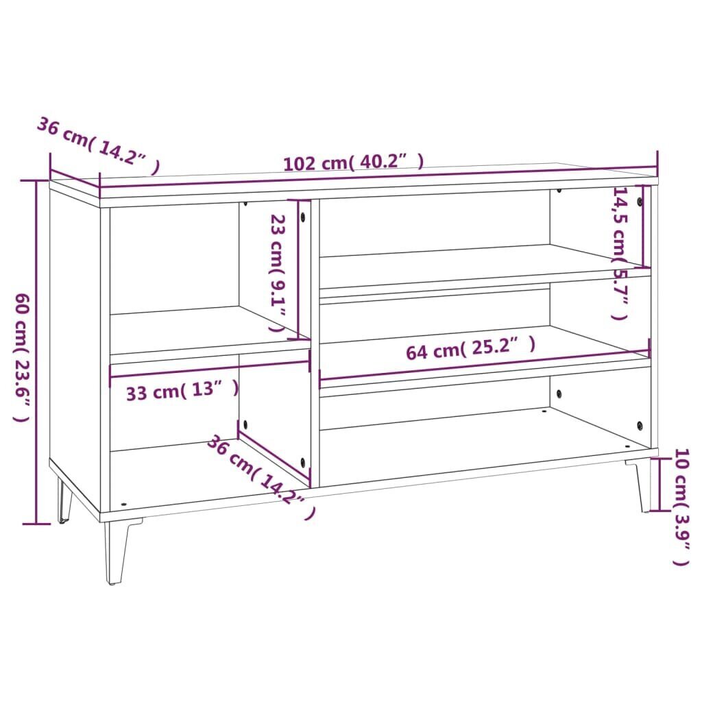 vidaXL kingakapp, hall Sonoma tamm, 102x36x60 cm, tehispuit цена и информация | Jalatsikapid, jalatsiriiulid | kaup24.ee