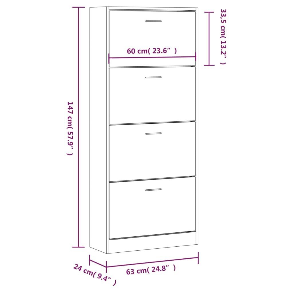 vidaXL jalatsikapp, must, 63 x 24 x 147 cm, tehispuit цена и информация | Jalatsikapid, jalatsiriiulid | kaup24.ee