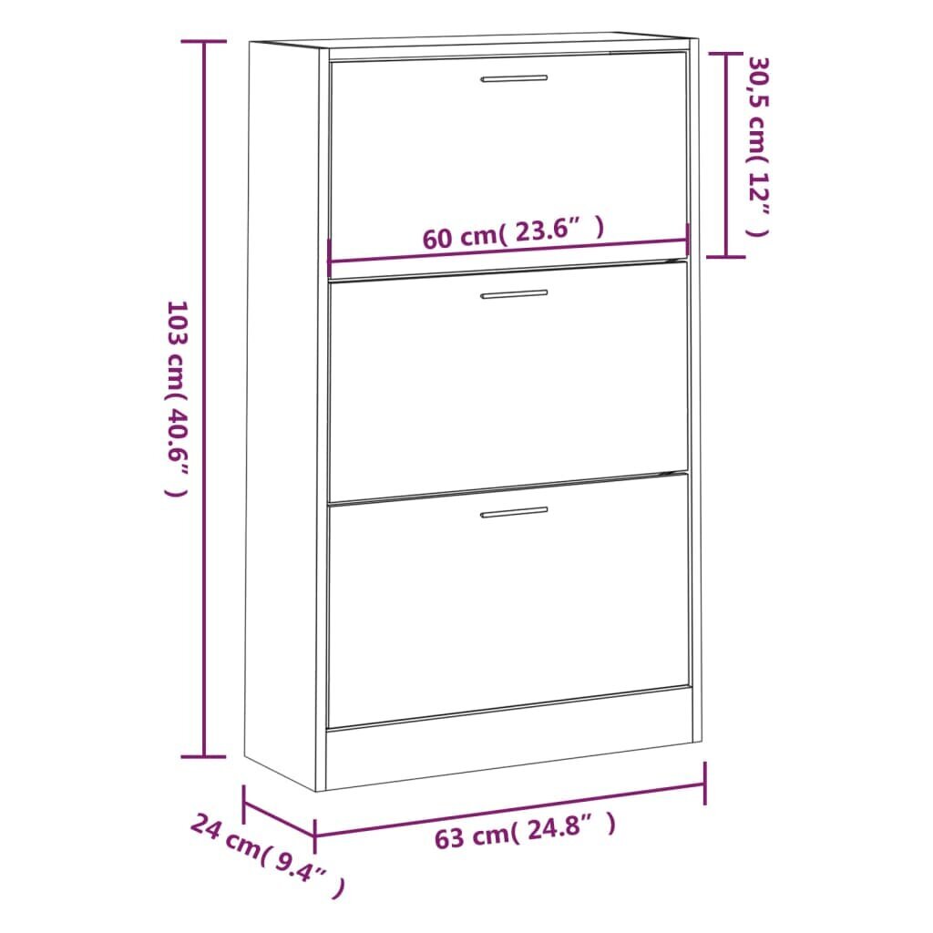 vidaXL jalatsikapp, Sonoma tamm, 63 x 24 x 103 cm, tehispuit цена и информация | Jalatsikapid, jalatsiriiulid | kaup24.ee