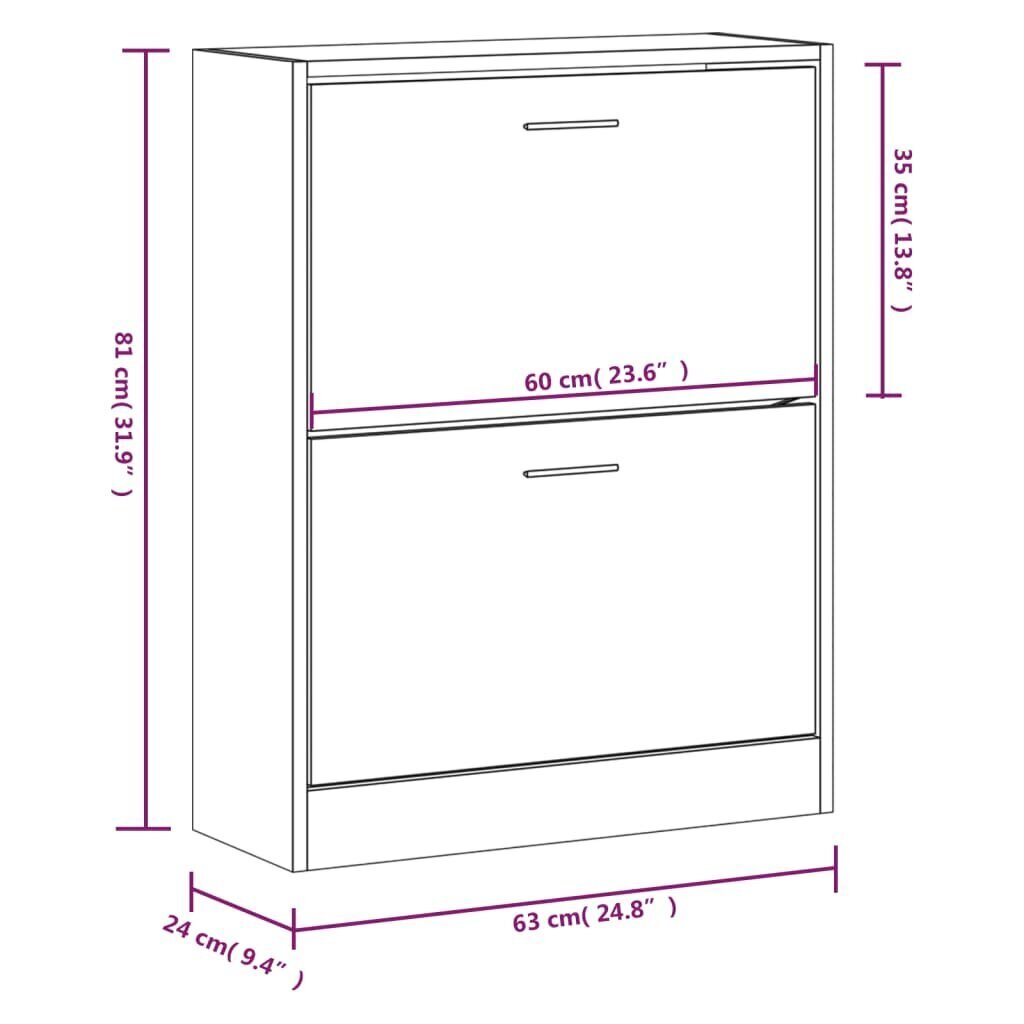 vidaXL jalatsikapp, must, 63 x 24 x 81 cm, tehispuit цена и информация | Jalatsikapid, jalatsiriiulid | kaup24.ee