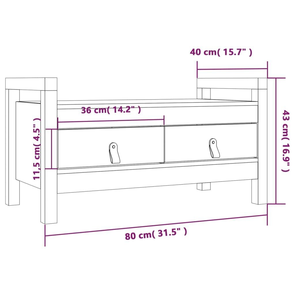 vidaXL esikupink, valge, 80x40x43 cm, männipuit цена и информация | Jalatsikapid, jalatsiriiulid | kaup24.ee