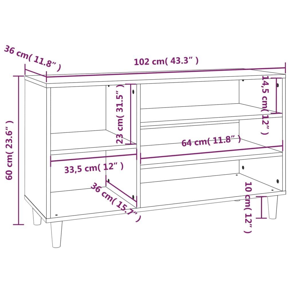 vidaXL jalatsikapp, kõrgläikega valge, 102x36x60 cm, tehispuit цена и информация | Jalatsikapid, jalatsiriiulid | kaup24.ee