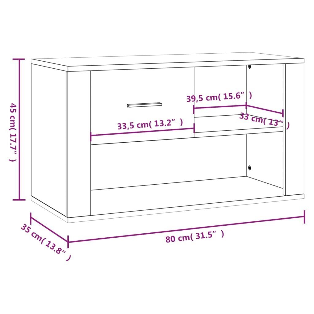 vidaXL jalatsikapp, valge, 80 x 35 x 45 cm, tehispuit hind ja info | Jalatsikapid, jalatsiriiulid | kaup24.ee