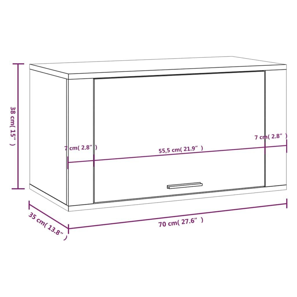 vidaXL seinale kinnitatav kingakapp, valge, 70 x 35 x 38 cm, tehispuit hind ja info | Jalatsikapid, jalatsiriiulid | kaup24.ee