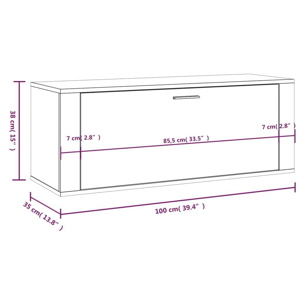 vidaXL kingakapp, suitsutatud tamm, 100 x 35 x 38 cm, tehispuit цена и информация | Jalatsikapid, jalatsiriiulid | kaup24.ee