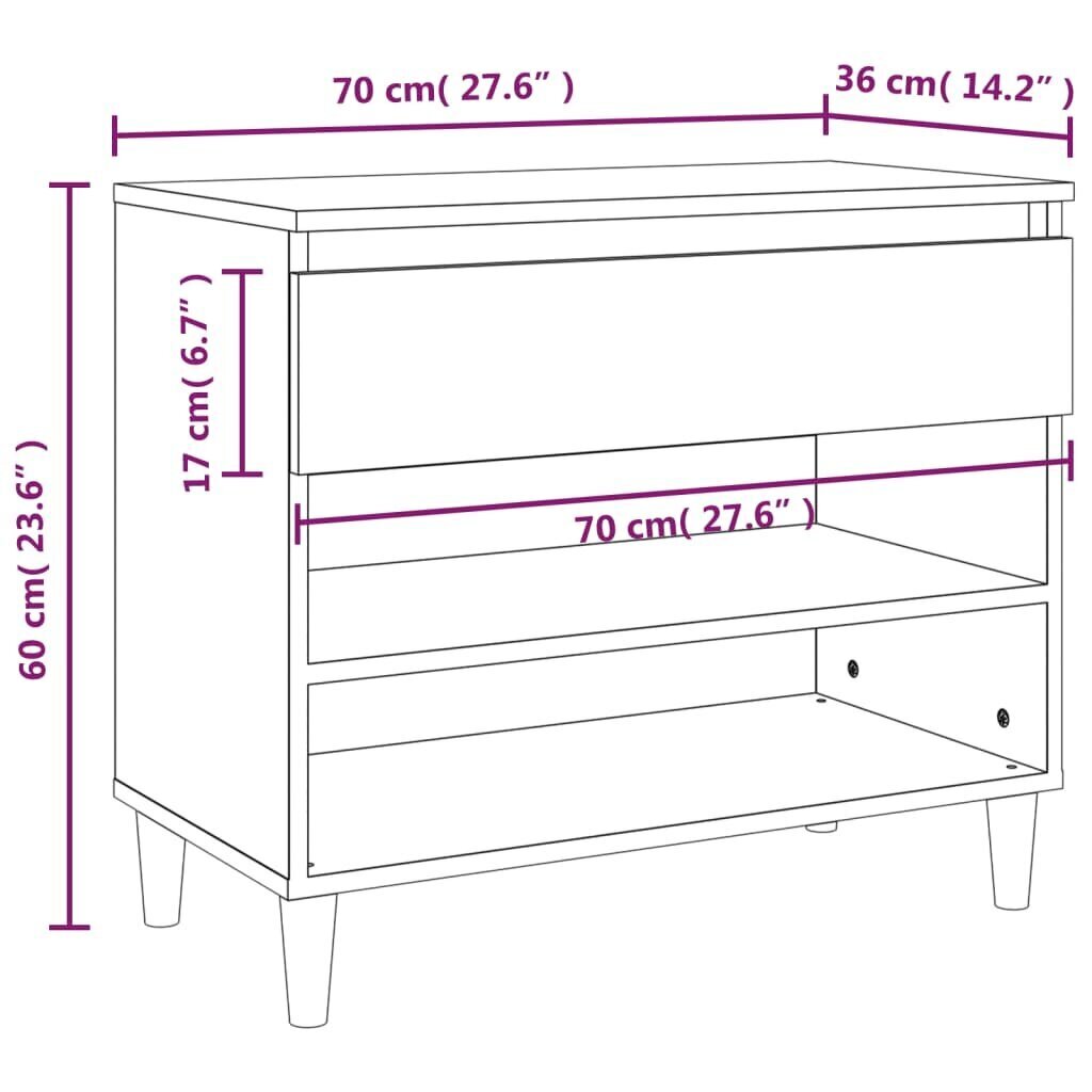 vidaXL jalatsikapp, kõrgläikega valge, 70 x 36 x 60 cm, tehispuit hind ja info | Jalatsikapid, jalatsiriiulid | kaup24.ee