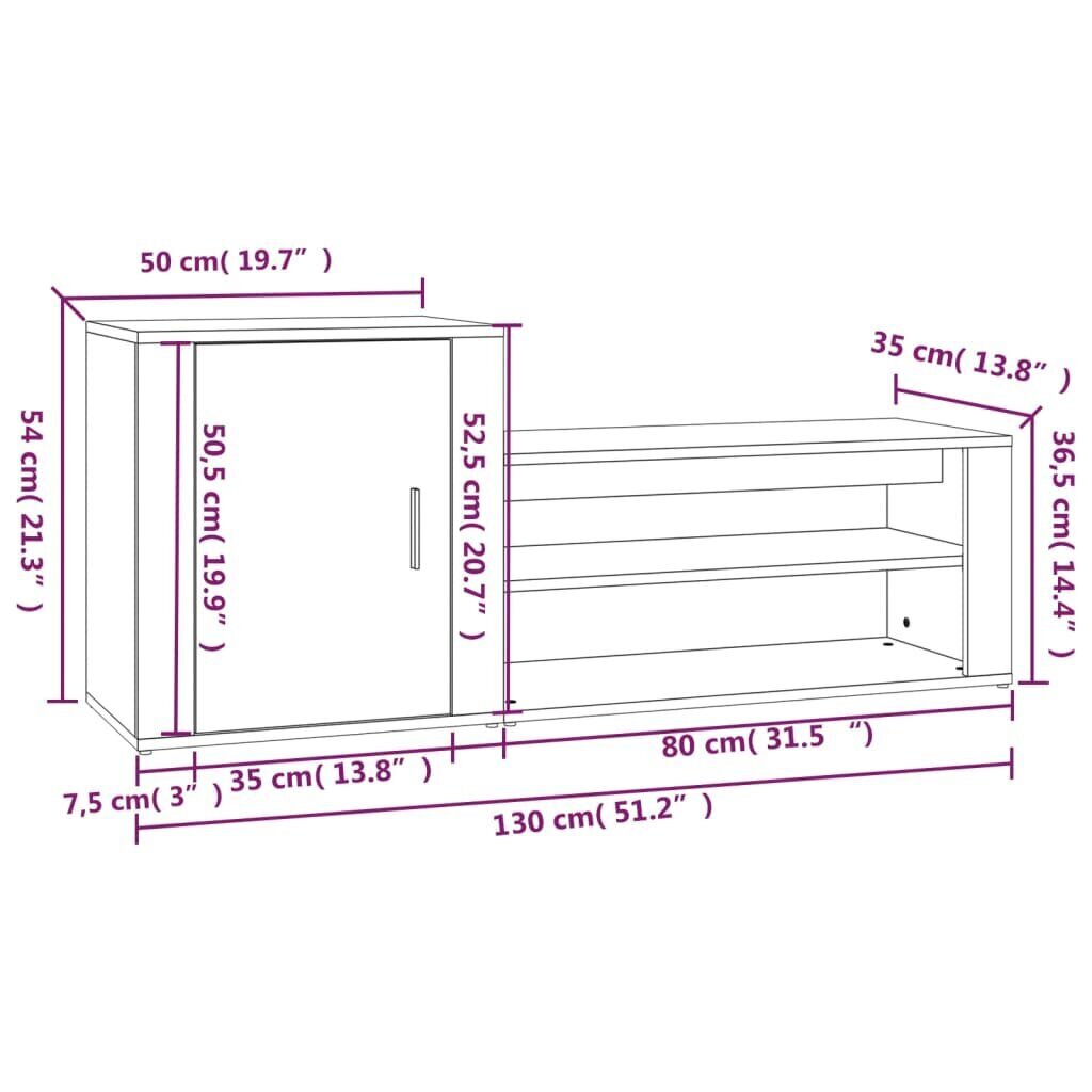 vidaXL jalatsikapp, must, 130 x 35 x 54 cm, tehispuit цена и информация | Jalatsikapid, jalatsiriiulid | kaup24.ee