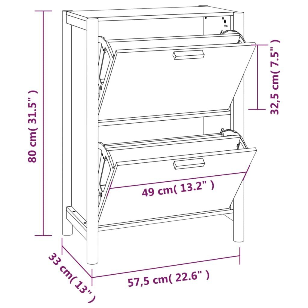 vidaXL kingakapp, valge, 57,5 x 33 x 80 cm, tehispuit цена и информация | Jalatsikapid, jalatsiriiulid | kaup24.ee