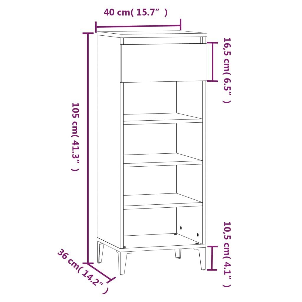 vidaXL kingariiul, valge, 40 x 36 x 105 cm, tehispuit hind ja info | Jalatsikapid, jalatsiriiulid | kaup24.ee