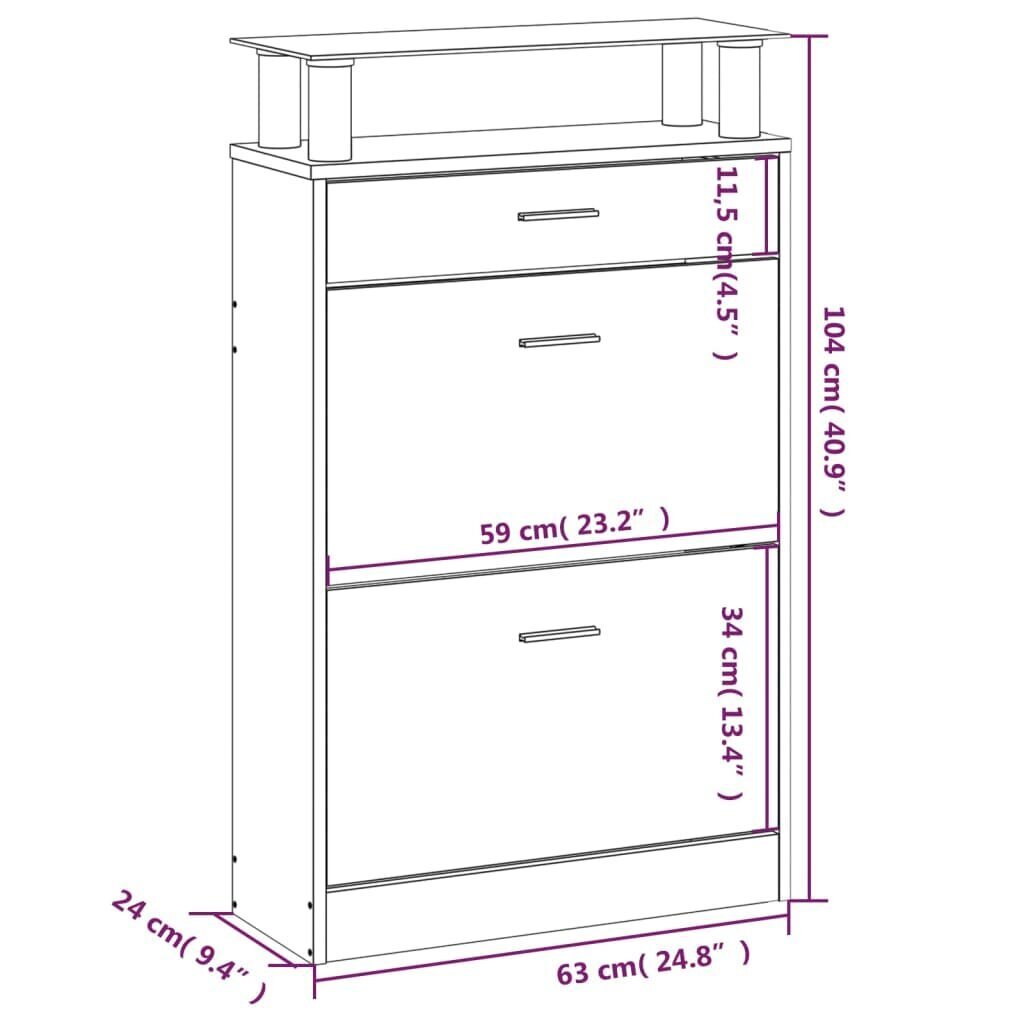 vidaXL jalatsikapp, hall Sonoma tamm, 63 x 24 x 104 cm, tehispuit hind ja info | Jalatsikapid, jalatsiriiulid | kaup24.ee