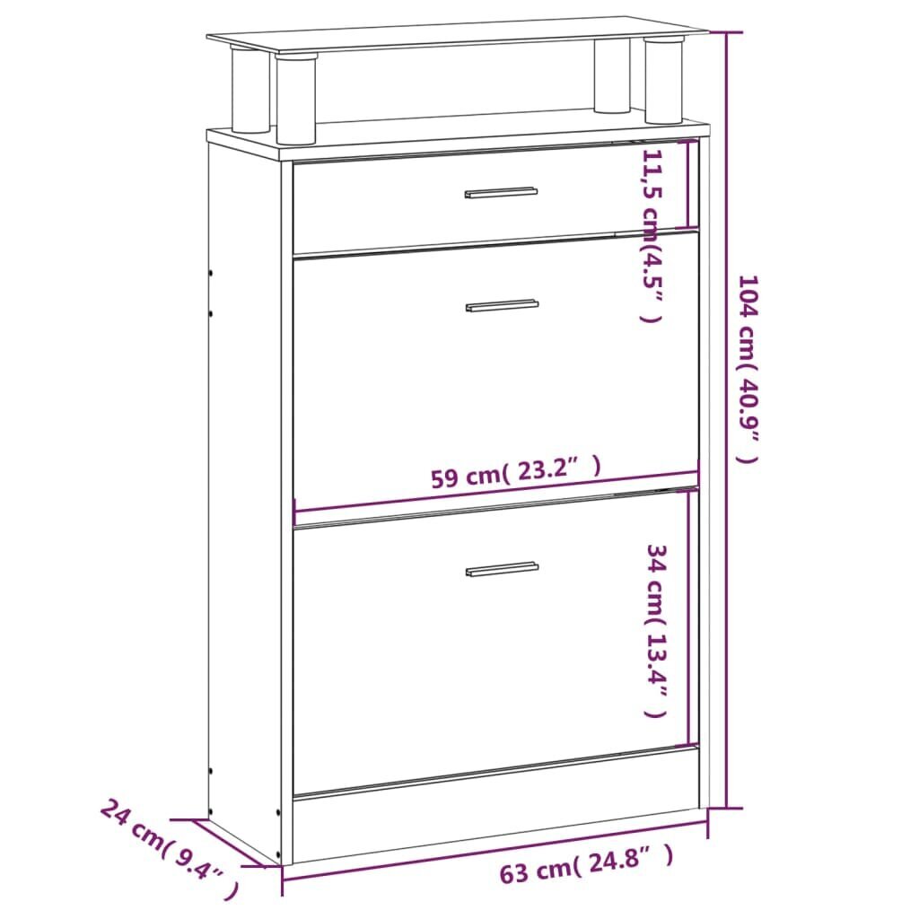 vidaXL jalatsikapp, pruun tamm, 63 x 24 x 104 cm, tehispuit цена и информация | Jalatsikapid, jalatsiriiulid | kaup24.ee