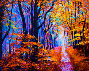 Maalimine numbrite järgi - maalimise komplekt 40x50 cm. "Autumn Forest Path" hind ja info | Maalid numbri järgi | kaup24.ee