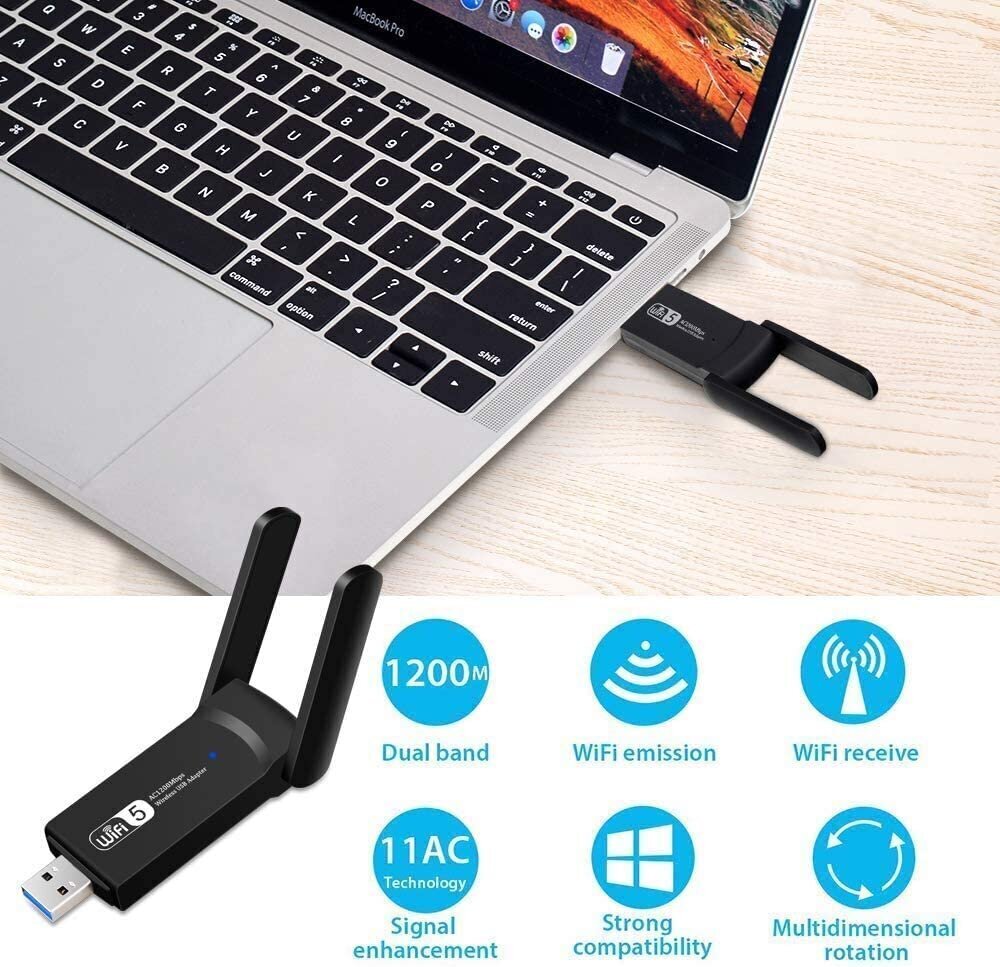 USB Wi-Fi adapter 1200MBps kahe wifi võrgukaart цена и информация | USB jagajad, adapterid | kaup24.ee