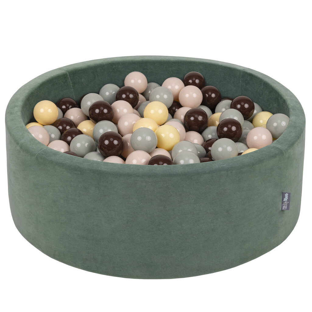 KiddyMoon pehme palliväljak ümmargune 90x30cm/300 palli ∅ 7cm / 2.75In lastele, Foam Velvet Ball Pool Baby Playballs, Made In The EU, metsa roheline:pastelne beež/hallikas/ pastelne kollane/pruun hind ja info | Imikute mänguasjad | kaup24.ee