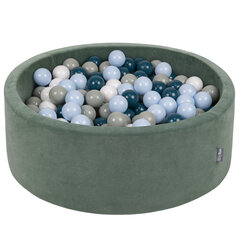 KiddyMoon pehme palliväljak ümmargune 90x30cm/300 palli ∅ 7cm / 2.75In lastele, Foam Velvet Ball Pool Baby Playballs, Made In The EU, metsas roheline: tumedat türkiisi/hallikas/ pastelsinine/valge hind ja info | Imikute mänguasjad | kaup24.ee