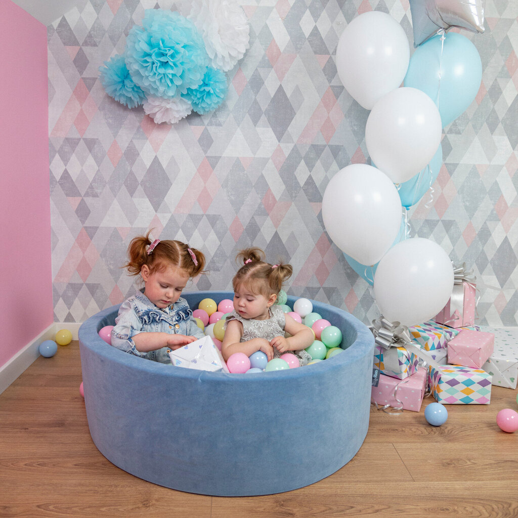 KiddyMoon pehme palliväljak ümmargune 90x30cm/200 palli ∅ 7cm / 2.75In lastele, Foam Velvet Ball Pool Baby Playballs, Made In The EU, jääsinine:pastelsinine/ pastelsinine/pastelsinine/pastelsinine/kol цена и информация | Imikute mänguasjad | kaup24.ee