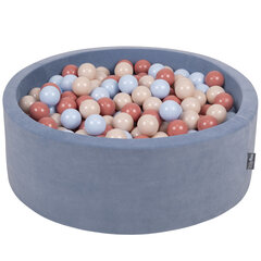 KiddyMoon pehme palliväljak ümmargune 90x30cm/300 palli ∅ 7cm / 2.75In lastele, Foam Velvet Ball Pool Baby Playballs, Made In The EU, jääsinine:pastelsinine/pastelsinine/salmon pink hind ja info | Imikute mänguasjad | kaup24.ee