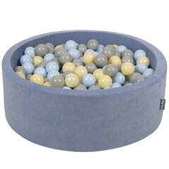 KiddyMoon pehme palliväljak ümmargune 90x30cm/200 palli ∅ 7cm / 2.75In lastele, Foam Velvet Ball Pool Baby Playballs, Made In The EU, jääsinine: pastelsinine/pastelsinine/helbekollane/halli värvi. hind ja info | Imikute mänguasjad | kaup24.ee