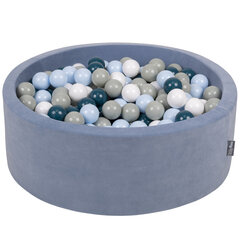 KiddyMoon pehme palliväljak ümmargune 90x30cm/300 palli ∅ 7cm / 2.75In lastele, Foam Velvet Ball Pool Baby Playballs, Made In The EU, jääsinine: tume türkiissinine / pastelsinine / hall / valge hind ja info | Imikute mänguasjad | kaup24.ee