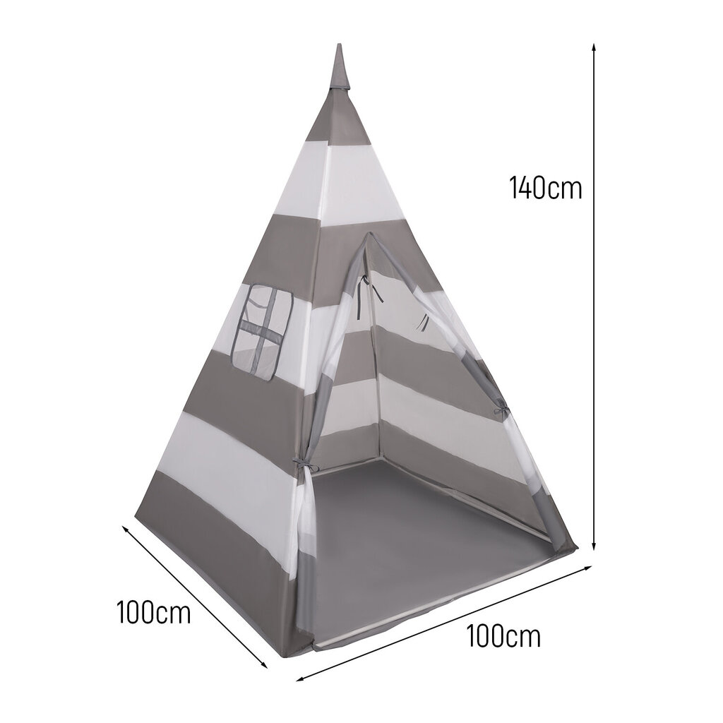 Selonis Tipi mängutelk 200 palliga 6 cm indiaani telk lastele, hall/valge triibuline: valge/hallikas/hallikas/hallikas цена и информация | Imikute mänguasjad | kaup24.ee