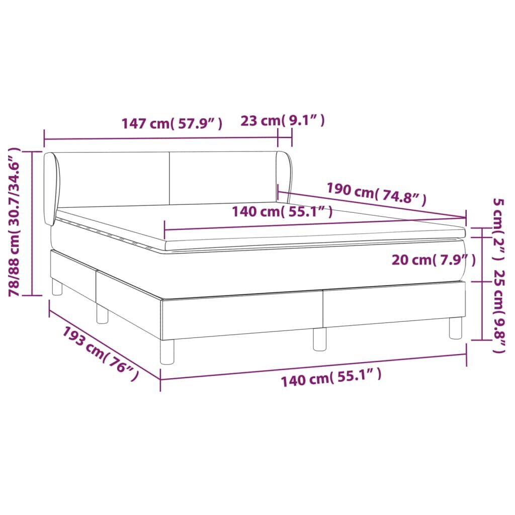 vidaXL kontinentaalvoodi madratsiga, helehall, 140x190 cm, kangas hind ja info | Voodid | kaup24.ee