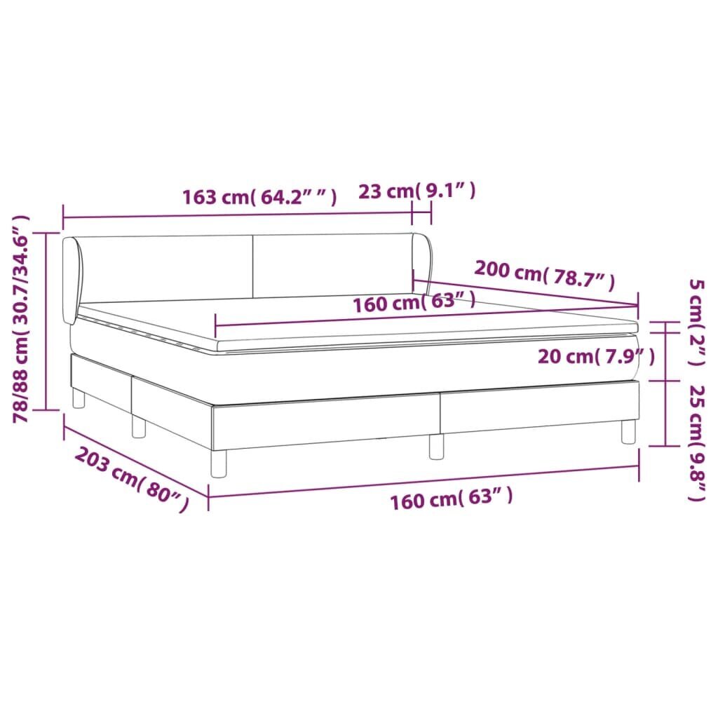 vidaXL kontinentaalvoodi madratsiga, helehall, 160x200 cm, kangas hind ja info | Voodid | kaup24.ee