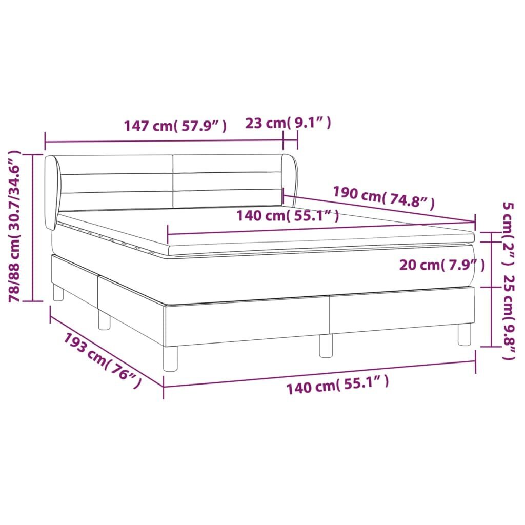 vidaXL kontinentaalvoodi madratsiga, kreemjas, 140x190 cm, kangas hind ja info | Voodid | kaup24.ee