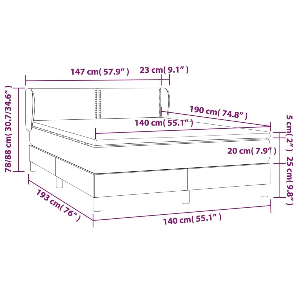 vidaXL kontinentaalvoodi madratsiga, kreemjas, 140x190 cm, kangas hind ja info | Voodid | kaup24.ee