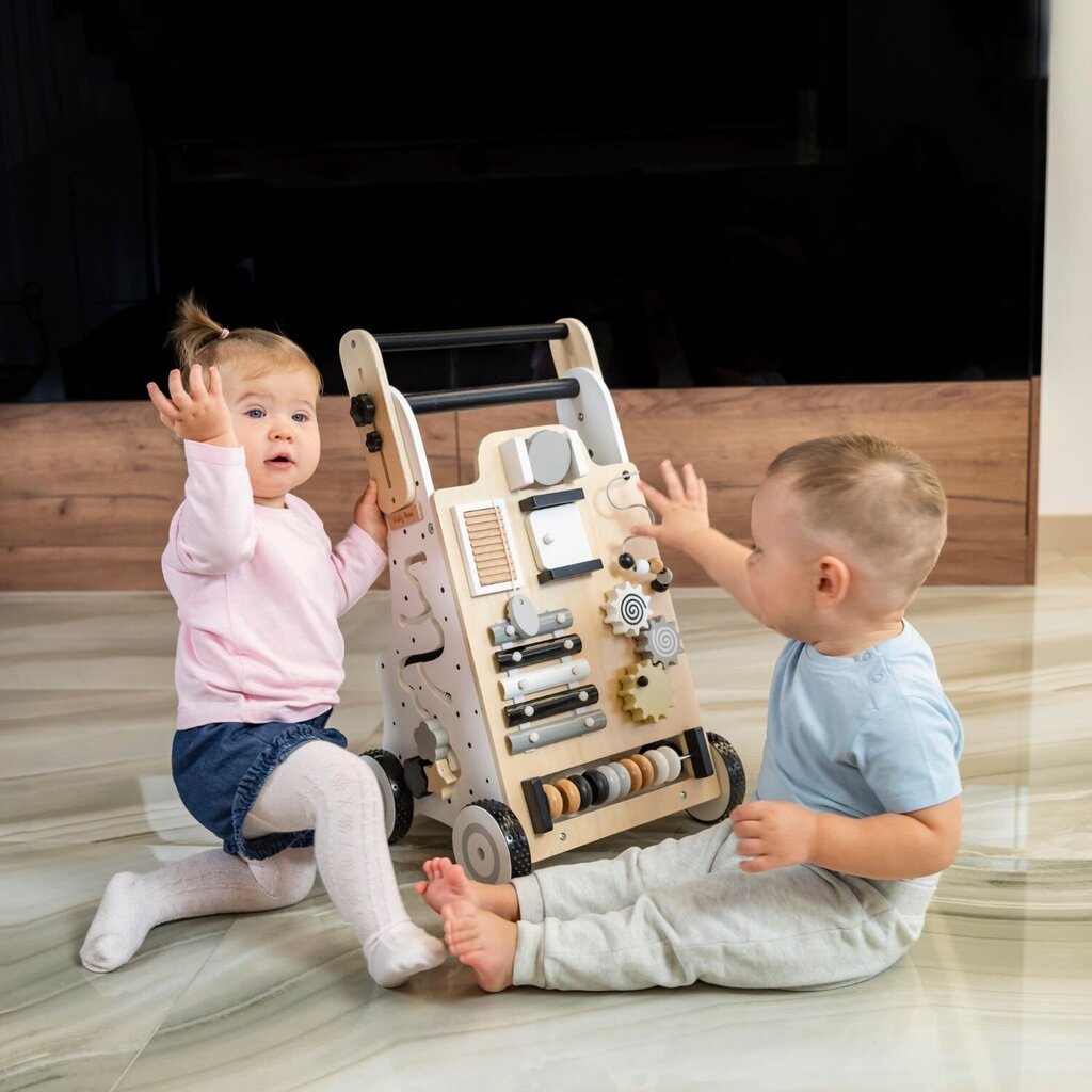KiddyMoon puidust jalutuskäija lõbus beebidele, kõndima õppimine, multifunktsionaalne puidust mänguasi väikestele lastele Montessori mänguasi WK-001, must - valge hind ja info | Imikute mänguasjad | kaup24.ee
