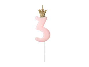 Свеча ко дню рождения, № 3, голубая с короной, 9,5см цена и информация | Гудки для вечеринки Clown Face (4шт.) | kaup24.ee