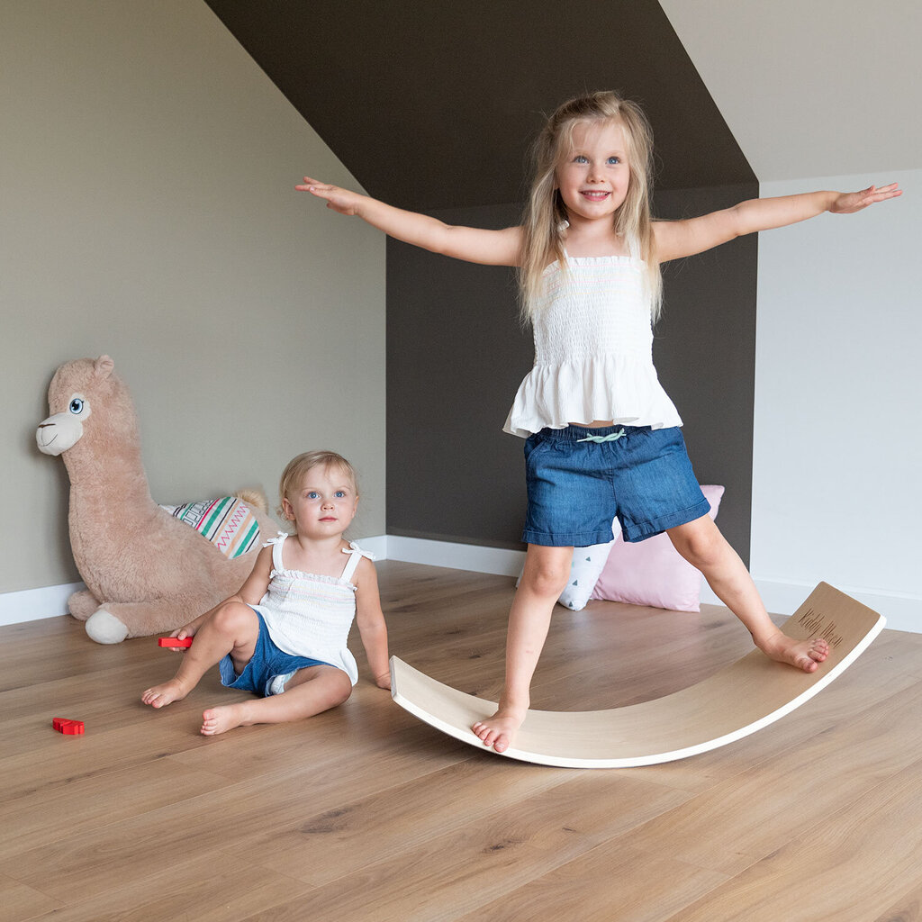KiddyMoon Puidust tasakaalulaud lastele Puidust kiikulaud Montessori mänguasi lastele Tasakaalustatav laud beebidele Puidust mänguasjad Wobble Board 80x30cm, valge/sinine vildist hind ja info | Tasakaalupadjad | kaup24.ee