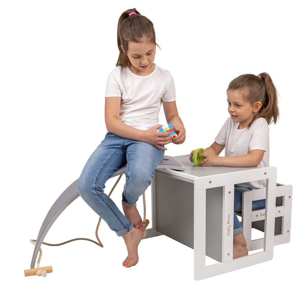 KiddyMoon puidust laud koos tooliga lastele mööblikomplekt beebidele Multifunktsionaalne tegevusmängu komplekt beebidele lastele magamistuba laud Montessori mänguasi TC-002, valge цена и информация | Laste lauad ja toolid | kaup24.ee