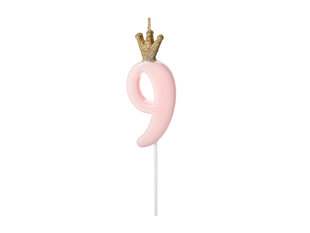 Свеча ко дню рождения, № 9, голубая с короной, 9,5см цена и информация | Гудки для вечеринки Clown Face (4шт.) | kaup24.ee