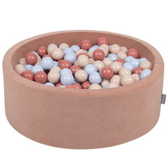 KiddyMoon pehme palliväljak ümmargune 90x30cm/200 palli ∅ 7cm / 2.75In lastele, Foam Velvet Ball Pool Baby Playballs, Made In The EU, desert pink:pastel beež/pastelsinine/salmon pink hind ja info | Imikute mänguasjad | kaup24.ee