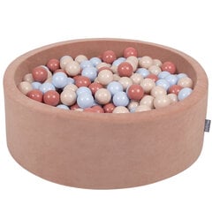 KiddyMoon pehme palliväljak ümmargune 90x30cm/300 palli ∅ 7cm / 2.75In lastele, Foam Velvet Ball Pool Baby Playballs, Made In The EU, desert pink:pastel beež/pastelsinine/salmon pink hind ja info | Imikute mänguasjad | kaup24.ee