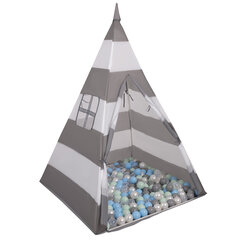 Selonis Tipi mängutelk 900 palliga 6 cm indiaani telk lastele, hall/valge triibuline: pärl/halli/läbipaistev/sinine/teeline цена и информация | Игрушки для малышей | kaup24.ee