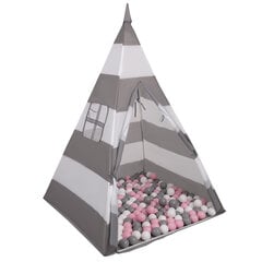 Игровая палатка с мячами Selonis Teepee, 100 мячей, белая/серая цена и информация | Drewniana Wieża Piramida Kura Nakładanie Kolorowych Kwadratów LD-15 15276 | kaup24.ee